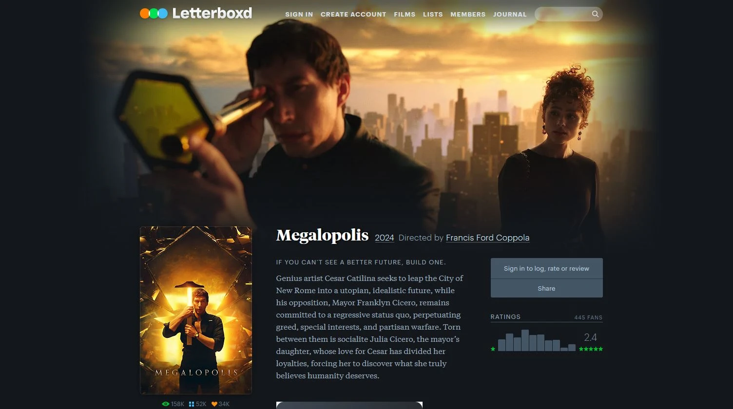 Filme erhalten aufwändig gestaltete Einzelseiten (© Letterboxd)